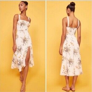 NWT Reformation Floral Nectarine Midi Dress Slit Smocked Coquette Cottagecore 12